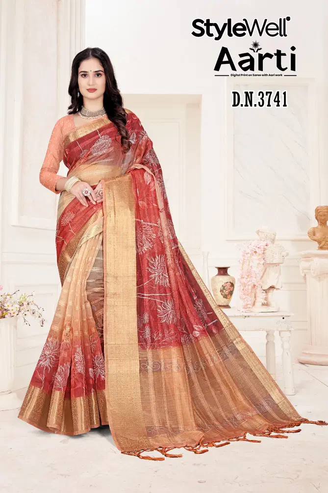 Aarti By Stylewell Thread Work Organza Designer Sarees Wholesale Shop In Surat